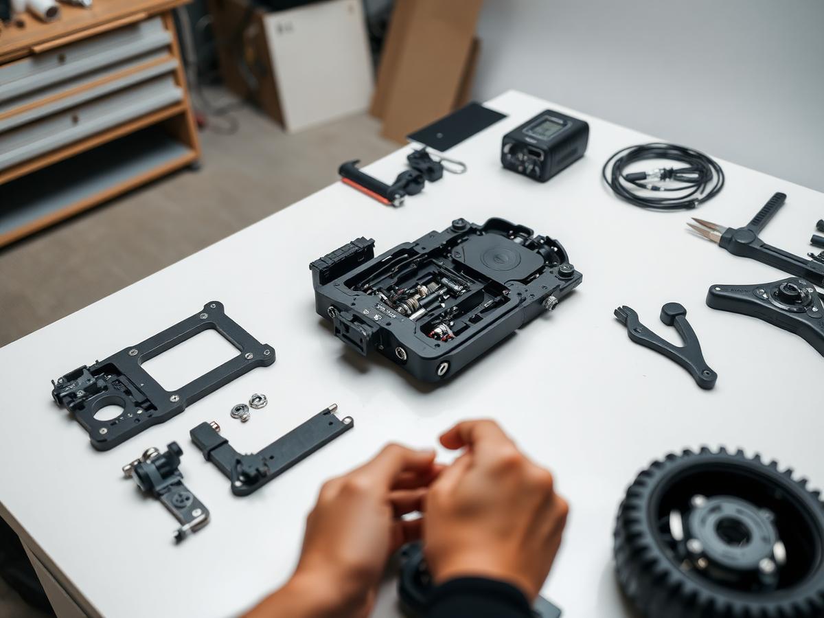EV two-wheeler components laid out on a workbench during a practical session